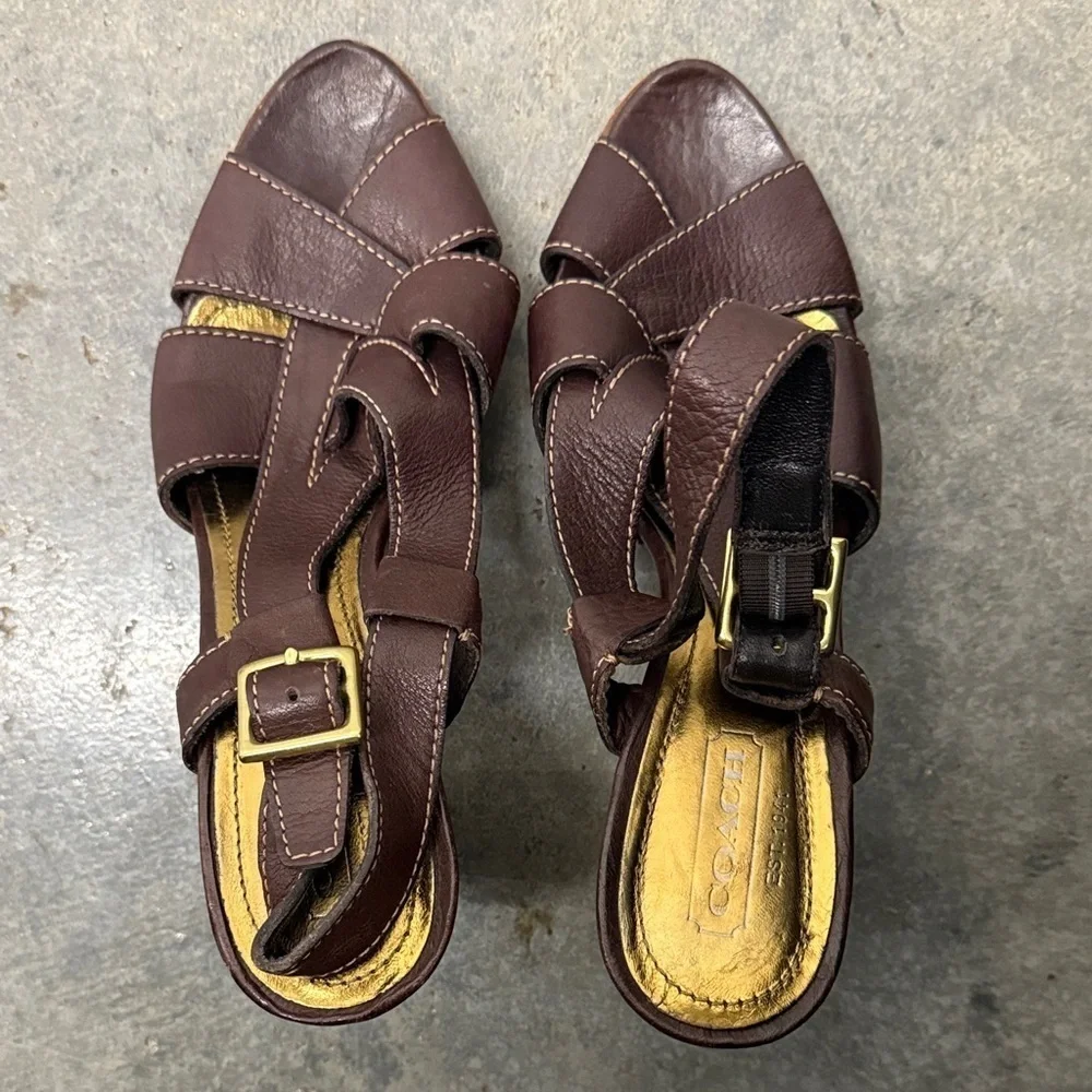 Coach Dark Brown Leather Sandals